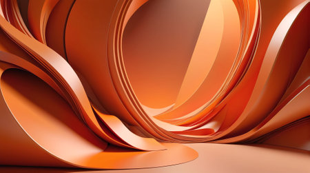 3d render of abstract background with curved lines in orange colors.の素材