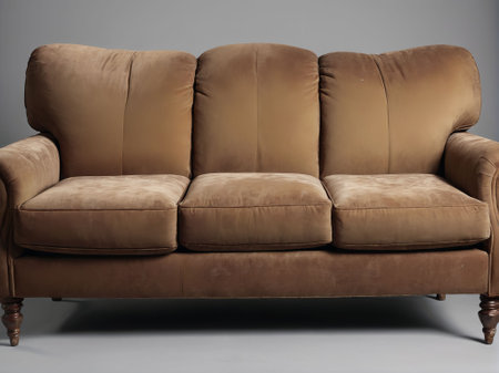 Brown leather upholstery sofa isolated on gray background. 3d renderの素材