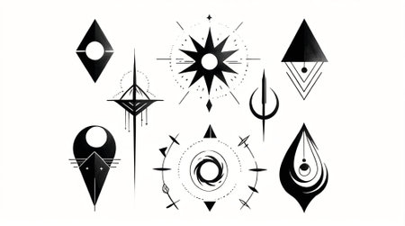 Set of abstract geometric shapes. Black and white colors. Vector illustration.の素材