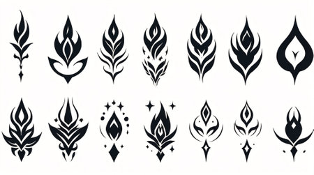Tribal tattoo symbols set isolated on white background. Vector illustration.の素材