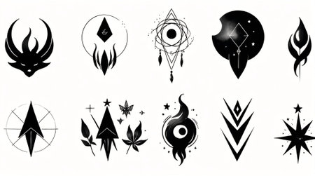 A set of occult symbols. Mystical signs. Vector illustration.の素材