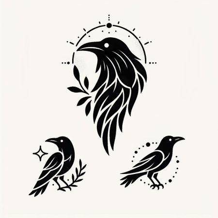 Vector set of ravens. Black and white illustration. Tattoo.のイラスト素材