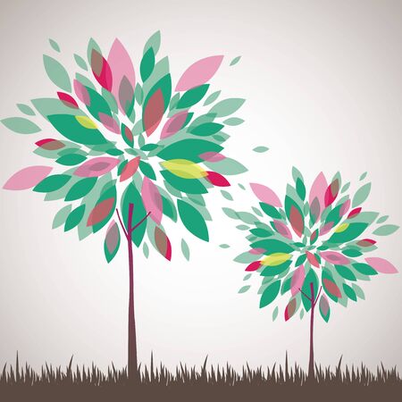 Abstract background with green tree and flowers. Vector illustrationのイラスト素材