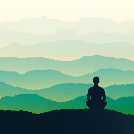 Man meditates in the nature. Vector illustration.のイラスト素材