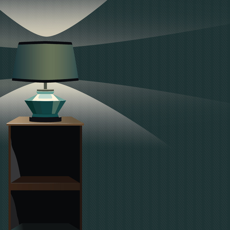 Vector bedside table with Night Lamp and Light. Blue background.のイラスト素材