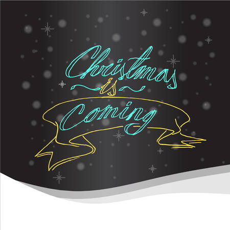 Christmas is coming . Red background with Christmas lettering. Vector illustration.のイラスト素材