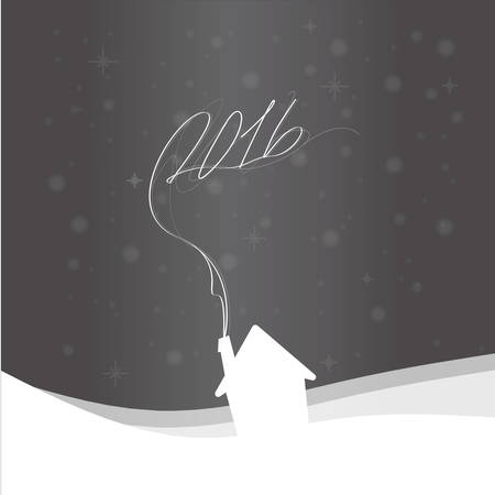 House silhouette with show falling and smoke sign 2016. Vector illustration.のイラスト素材
