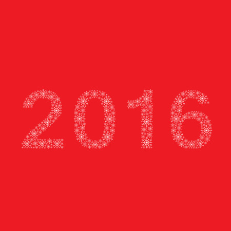 Happy New Year 2016 snowflakes sign on red background. Vector illustration.のイラスト素材