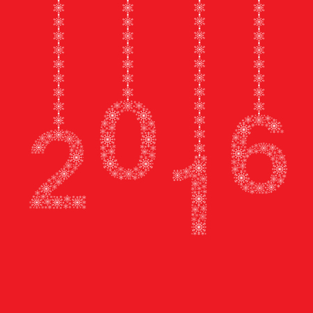 Happy New Year 2016 snowflakes sign on red background. Vector illustration.のイラスト素材