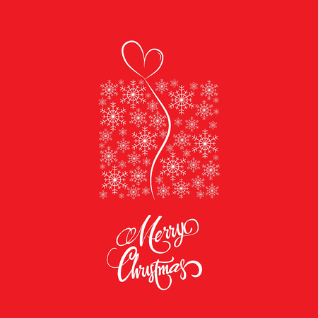 Christmas gift box with snowflake pattern on red background. Vector illustration.のイラスト素材