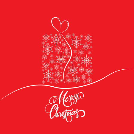 Christmas gift box with snowflake pattern on red background. Vector illustration.のイラスト素材