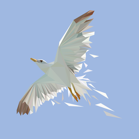 Seagull bird low poly design. Triangle vector illustration.のイラスト素材