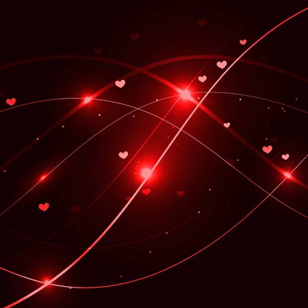 Beautiful red Valentine background with hearts and sparks. Vector illustration.のイラスト素材