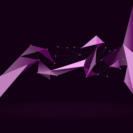 Polygonal abstract low poly dark background with purple connecting dots and linesのイラスト素材