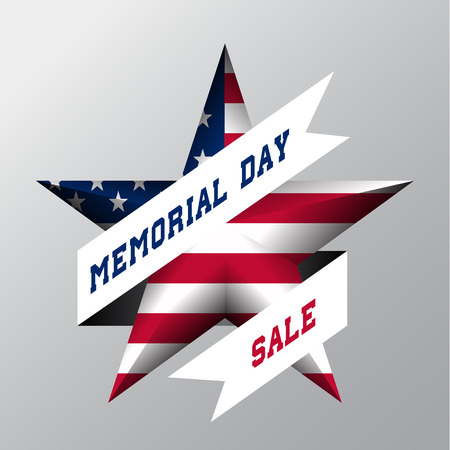 Memorial Day Sale with flag in shape of star and ribbon. Vector illustration.のイラスト素材