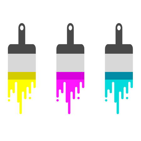 Painting brush dripping paint. CMYK. Vector illustration.のイラスト素材