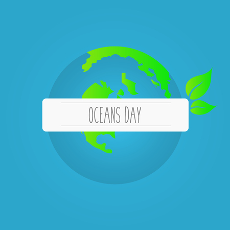 Oceans Day. Earth globe with sign. Vector illustration.のイラスト素材