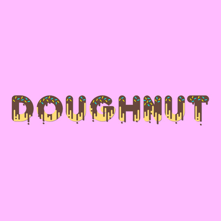 Doughnut. Chocolate doughnut bubble font with dripping paint. Vector illustration.のイラスト素材