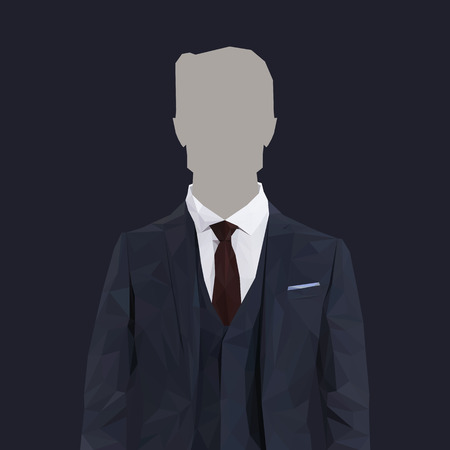 Low poly business man with navy suit and red tie. Vector illustrationのイラスト素材
