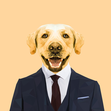 Labrador dog animal dressed up in navy blue suit with red tie. Business man. Vector illustration.のイラスト素材