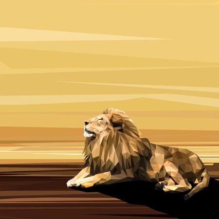 Lion on sun low poly design. Triangle  illustration.のイラスト素材