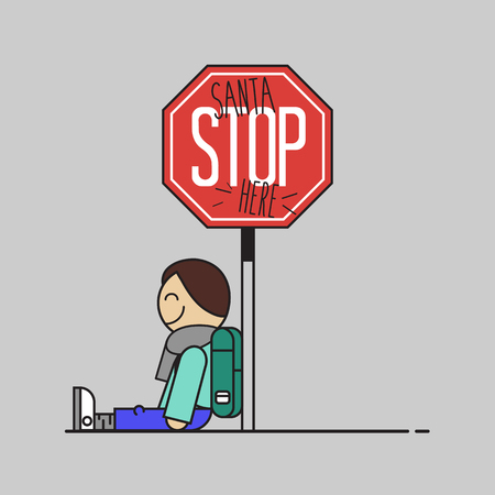 Santa stop here sign made by a child. Flat design vector illustration.のイラスト素材