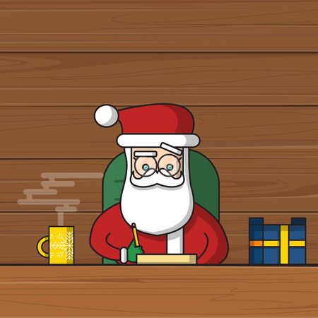 Santa reading a letter. Flat design vector illustration.のイラスト素材