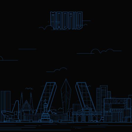 Madrid city with iconic buildings. Line art flat design. Vector illustration.のイラスト素材