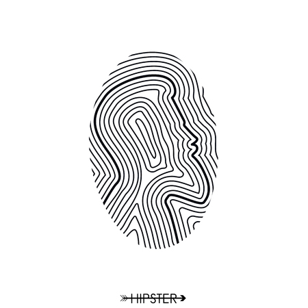 Hipster fingerprint. Hair and beard. Simple design for logo, silhouette. Vector illustration.のイラスト素材