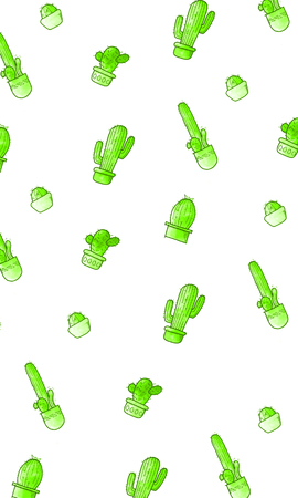 Cute cartoon cactus pattern. Cacti in pots.