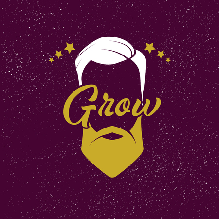 Grow logo with man hair, beard and mustaches silhouette. Vector illustration.のイラスト素材