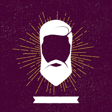 Hipster man hair, beard and mustaches silhouette. Vector illustration.のイラスト素材