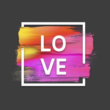 Motivation square watercolor stroke poster. Love. Quote Typographical Poster.の写真素材