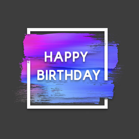 Motivation square watercolor stroke poster. Happy birthday. Quote Typographical Poster.の写真素材