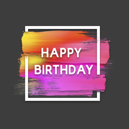 Motivation square watercolor stroke poster. Happy birthday. Quote Typographical Poster.の写真素材