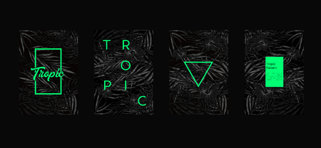 Tropic set of 4 templates. Summer vibes leaf background. Vector illustration.のイラスト素材