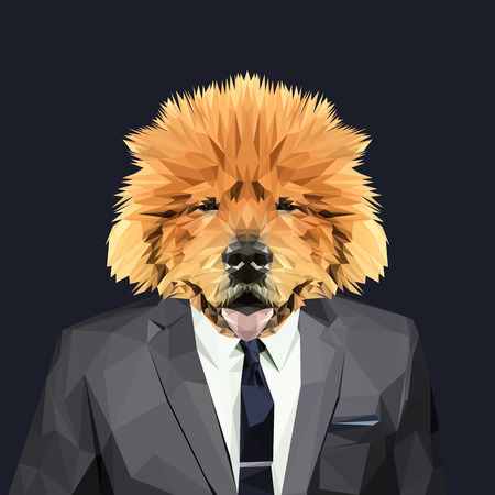 Chow chow dog dressed in a suit. Elegant classy style. Vector illustration.のイラスト素材