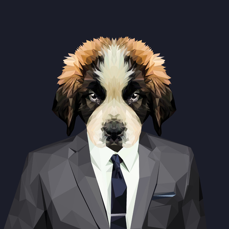 Saint Bernard dog dressed in a suit. Elegant classy style. Vector illustration.のイラスト素材