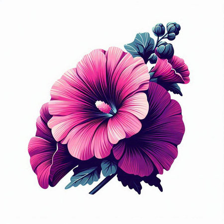 Hand drawn hibiscus flowers, isolated on white background.