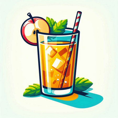 Cocktail with orange, lemon and mint. Vector illustration.のイラスト素材