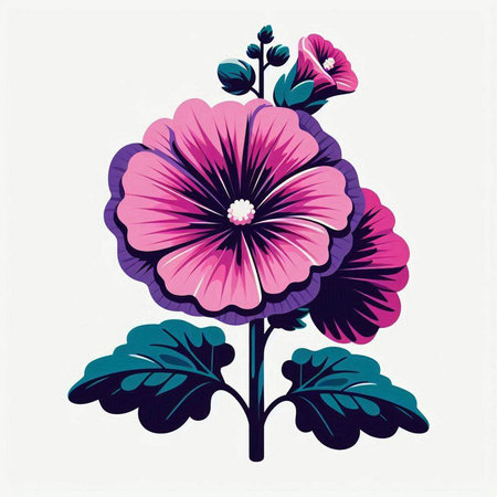Illustration of a pink and purple hibiscus flower.