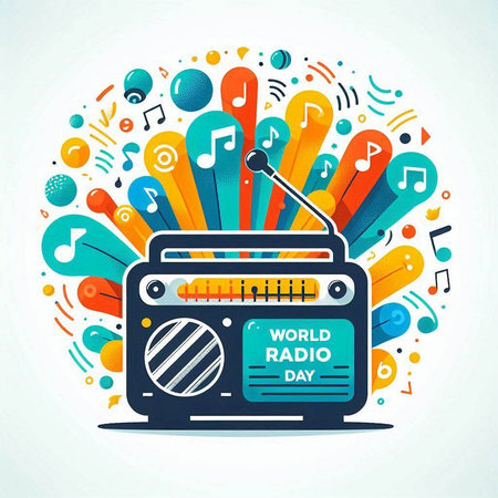 Retro radio with music notes. Vector illustration for your design.のイラスト素材