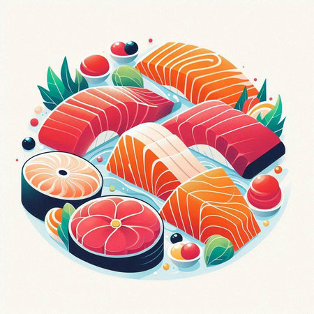 Illustration of sashimi, japanese food, vector illustrationのイラスト素材