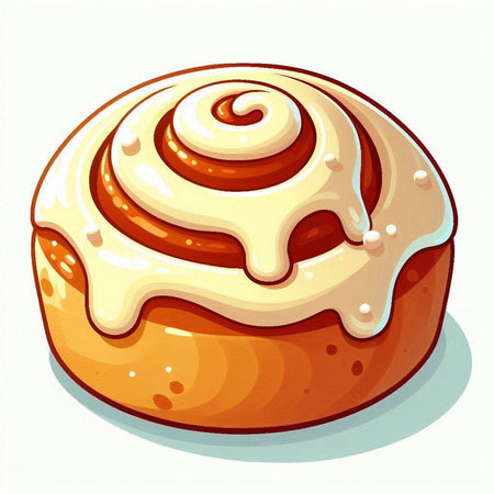 Illustration of cinnamon bun with glaze on a white background.のイラスト素材