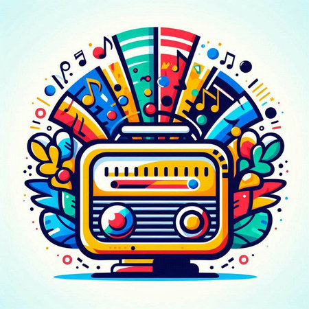 Retro radio colorful vector illustration. Colorful print for t-shirt and other uses.のイラスト素材