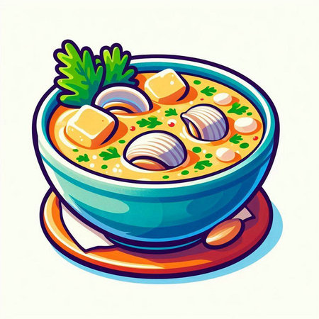 Illustration of a bowl of soup with dumplings and parsleyのイラスト素材