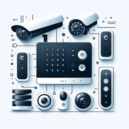 CCTV security camera and remote control system on white background. 3d rendering