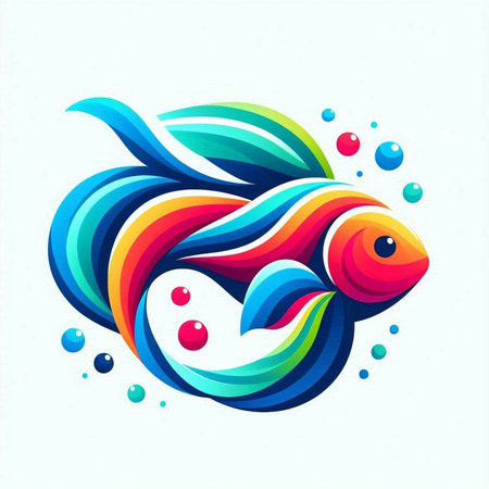 Colorful fish with bubbles on white background. Vector Illustration.のイラスト素材
