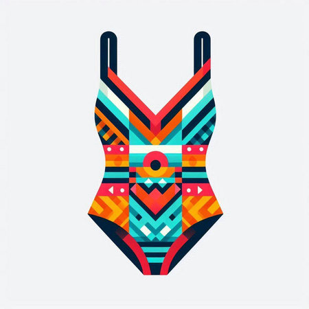 Swimsuit with colorful geometric ornament. Vector illustration for your designのイラスト素材