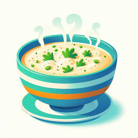 Mushroom soup with parsley in a bowl. Vector illustration.のイラスト素材